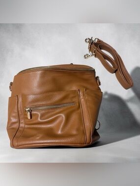 Miss Fong Diaper Bag Tan Leather Crossbody Bag with Front Zip Pocket - Unbranded